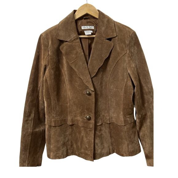 Coldwater Creek Womens Leather Suede Blazer Jacket Size L Brown Western Ranch - Picture 2 of 8